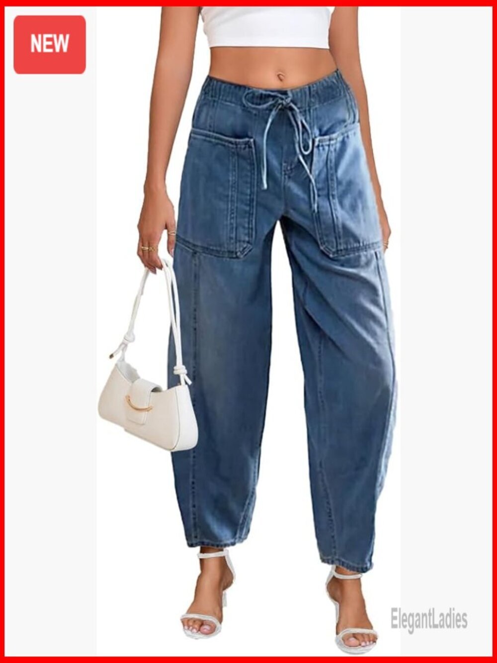 High Waist Wide Leg Jeans, Relaxed Fit Denim Pants, Stretchable Material